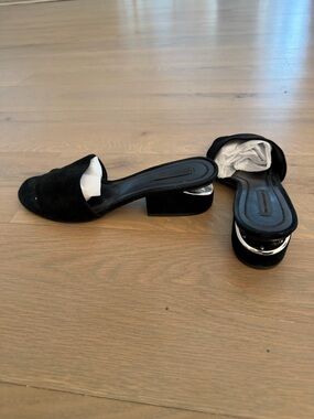 Alexander Wang Black Suede Slides. Metal detail on heel. Great condition!